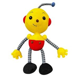 Vintage Nelvana Rolie Polie Olie Plush Stuffed Toy Robot Striped Yellow 14 Inch